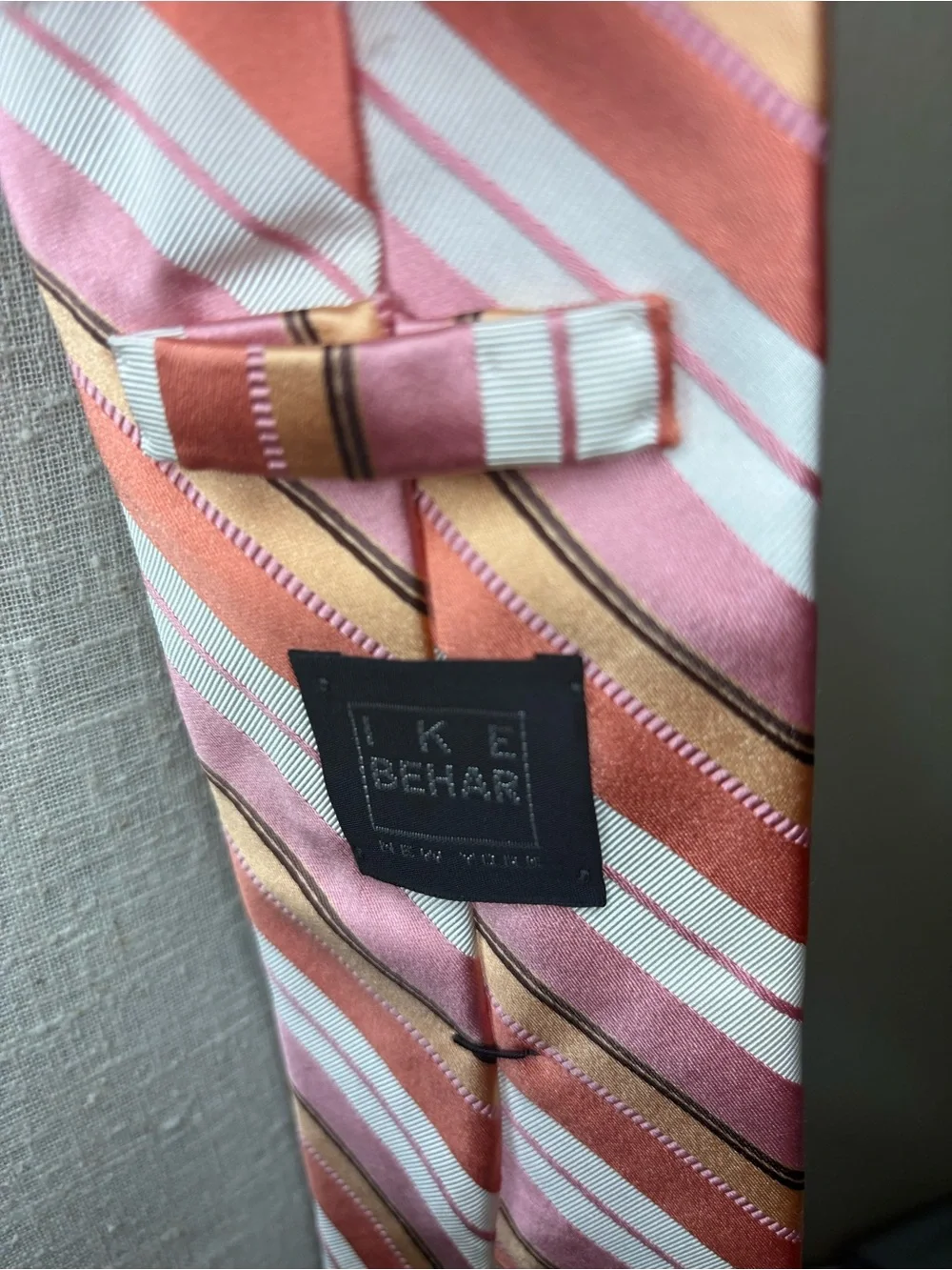 Ike Behar New York Silk Tie Pink Mauve Bronze Coral White Striped Luxury